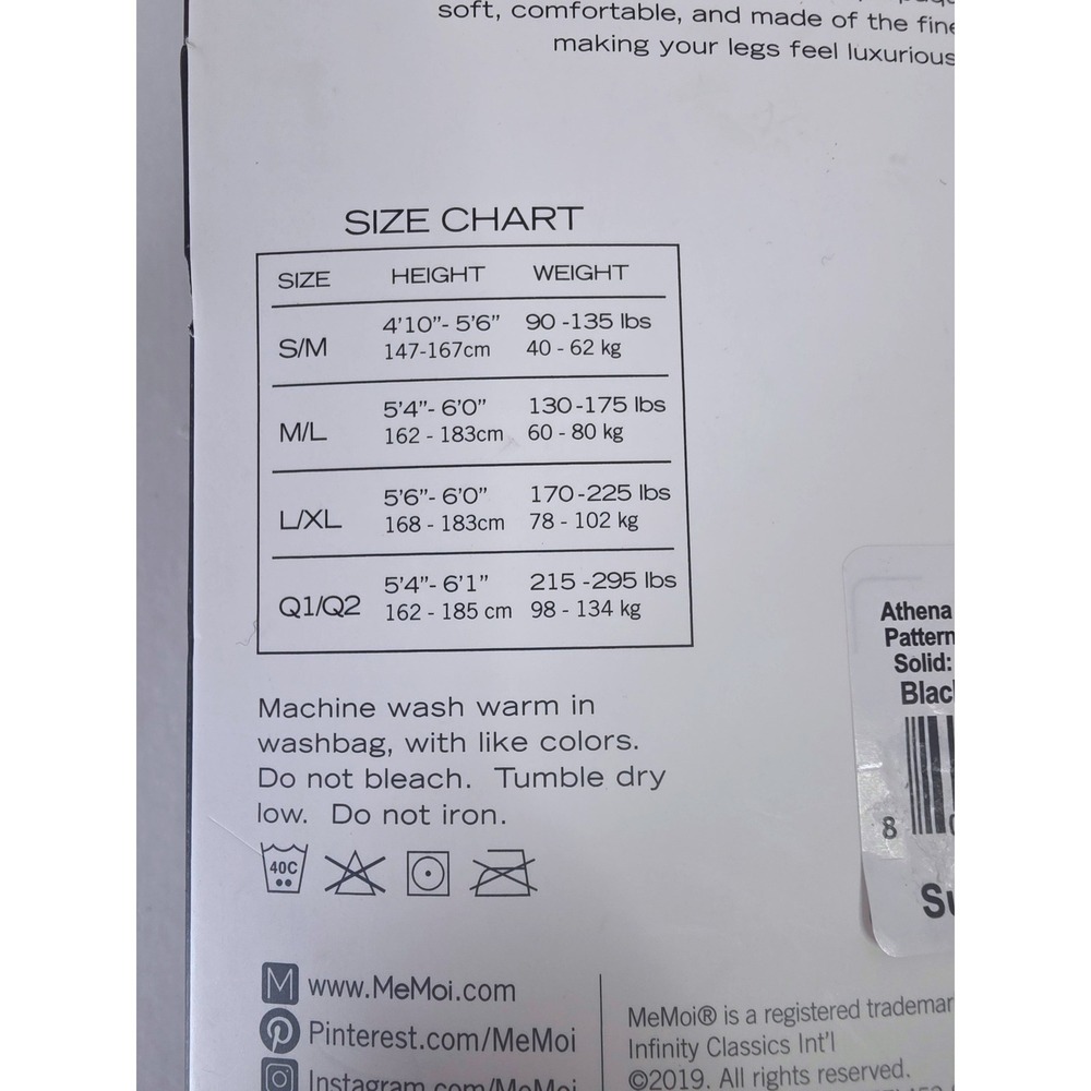 MeMoi 2 Pack Black Opaque Tights Athena Key Pattern Control Top L/XL MJB-105 - Picture 6 of 6